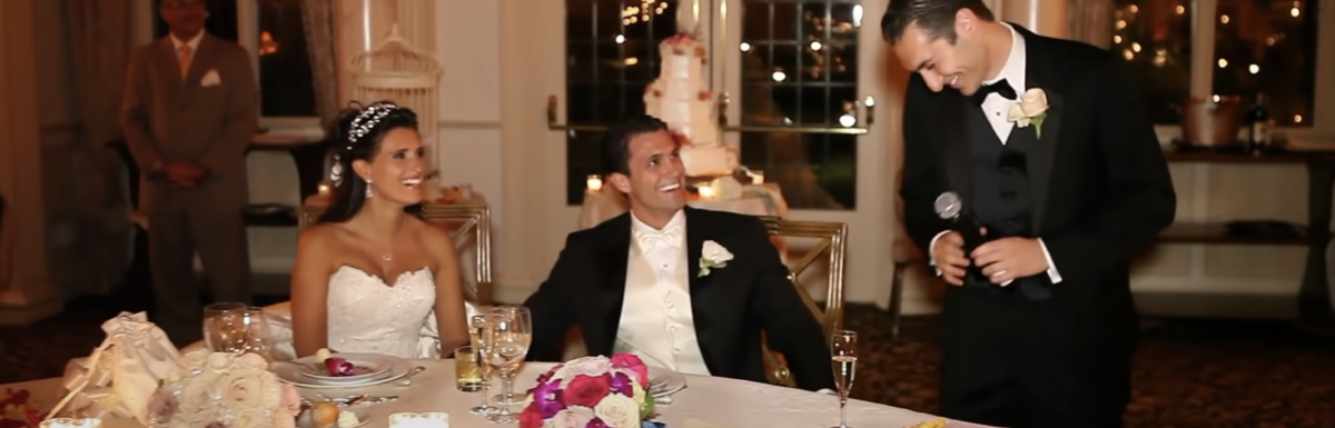 A best man delivers a funny best man speech.